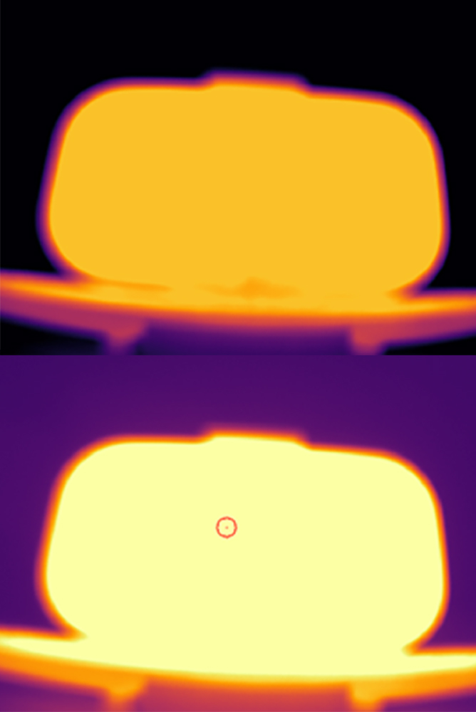 Wärmebild vor (oben) und nach (unten) der Thermischen Kalibrierung mit dem Pyrometer