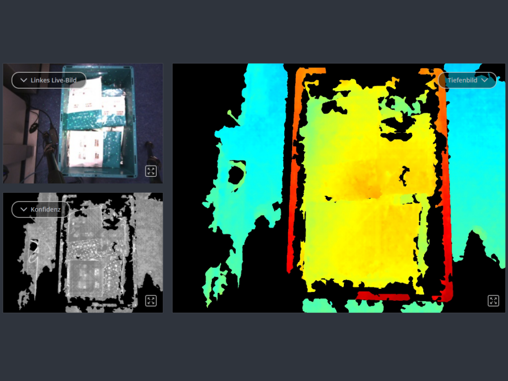 Aufnahme und Berechnungen der Stereokamera bei eingeschaltetem Ringlicht und Laser