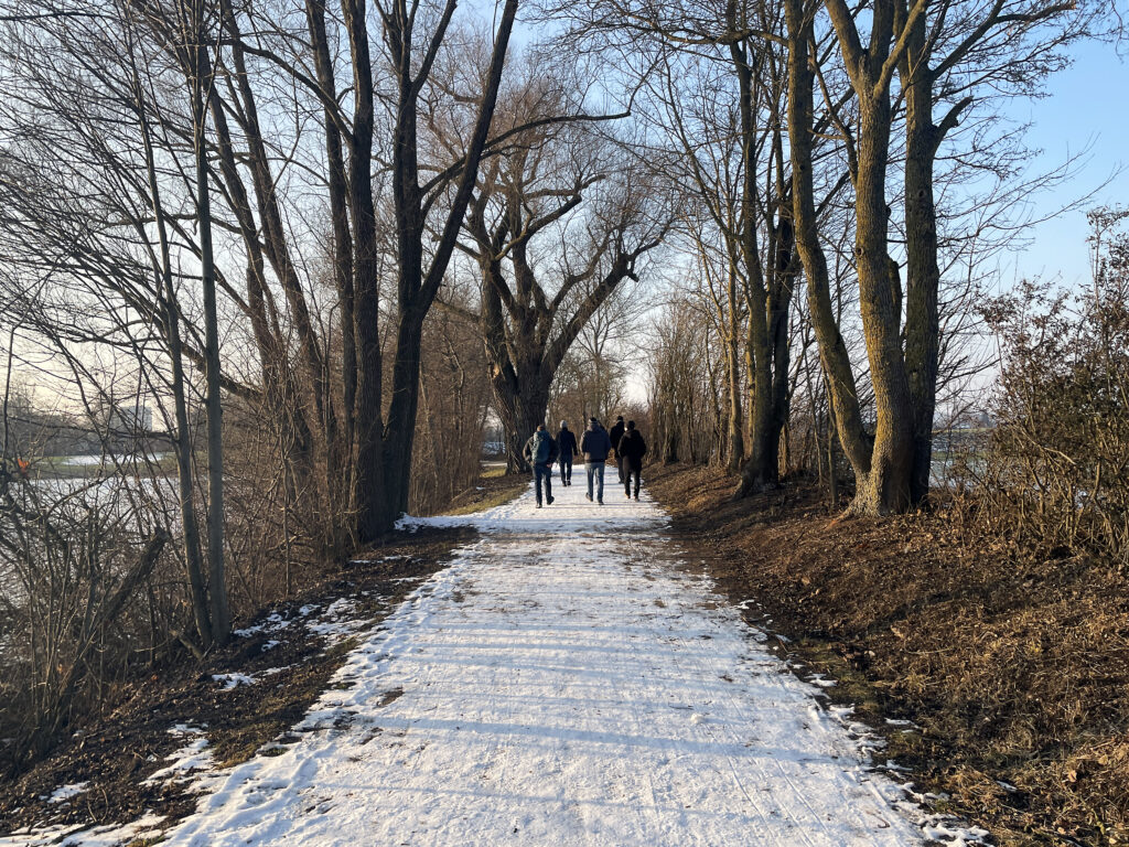 Laufgruppe von ATR Software auf einem Weg entlang des Ludwigfelder Baggersees in Neu-Ulm.