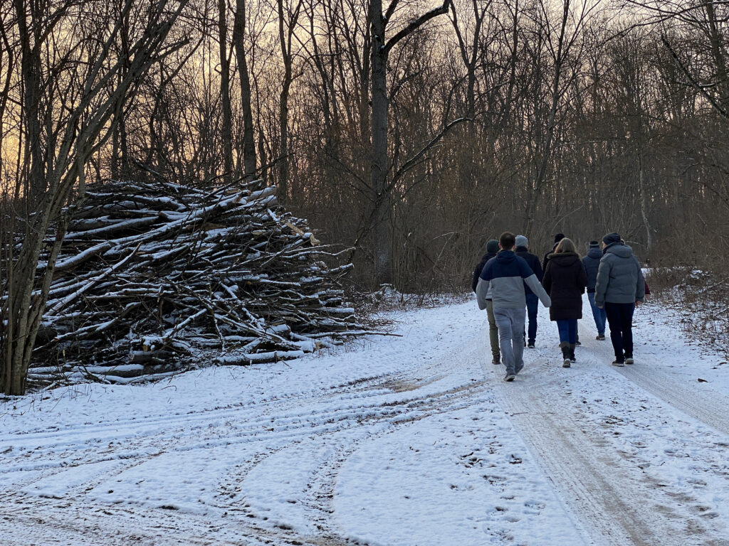 Das Team von ATR Software von hinten auf dem Weg zum Abendessen durch den Silberwald in Neu-Ulm.